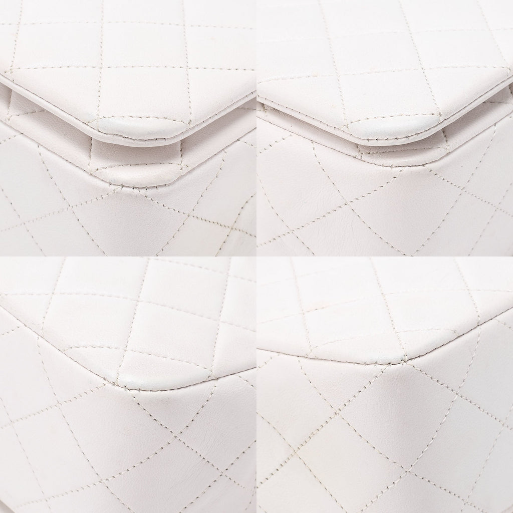 CHANEL Lambskin Matelasse Full Flap Chain Shoulder White Gold-Tone Hardware, Pre-Owned