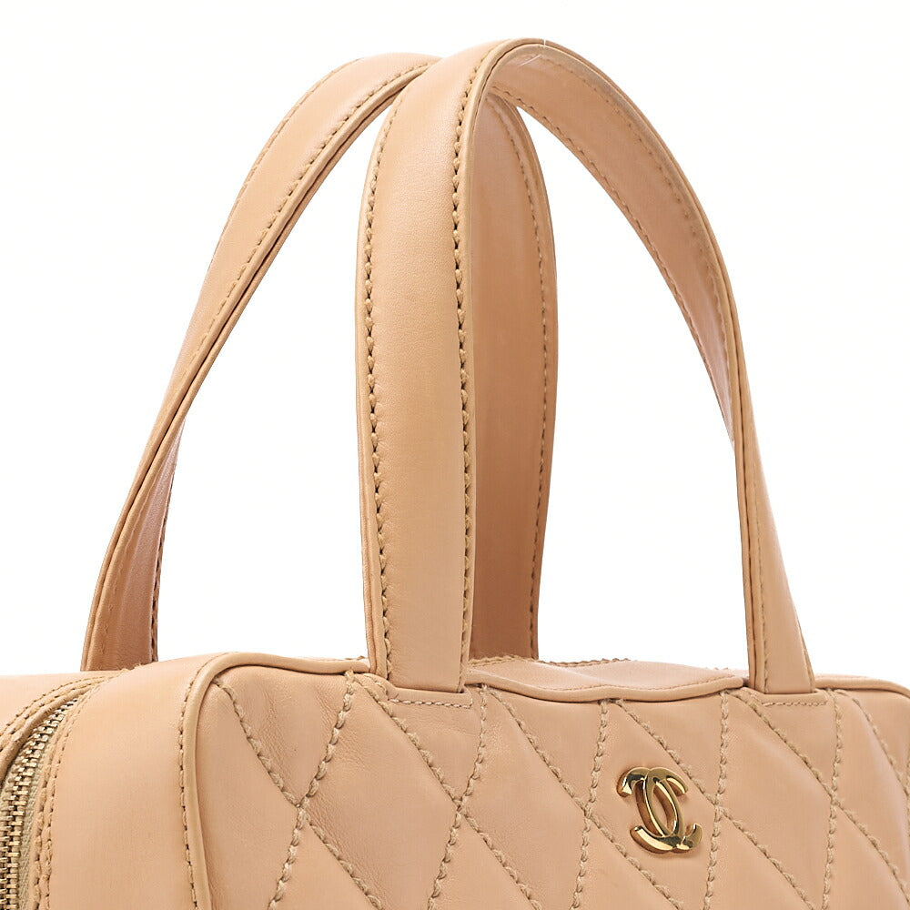CHANEL Coco Mark Wild Stitch Handbag Calf Leather Beige Gold-Tone Hardware, Pre-Owned