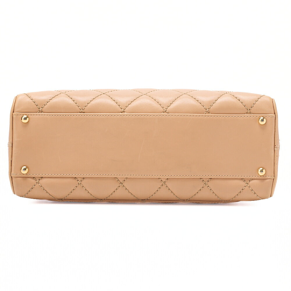 CHANEL Coco Mark Wild Stitch Handbag Calf Leather Beige Gold-Tone Hardware, Pre-Owned