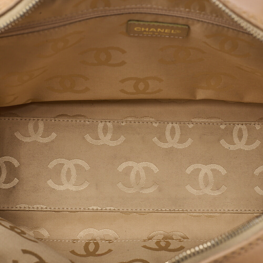 CHANEL Coco Mark Wild Stitch Handbag Calf Leather Beige Gold-Tone Hardware, Pre-Owned