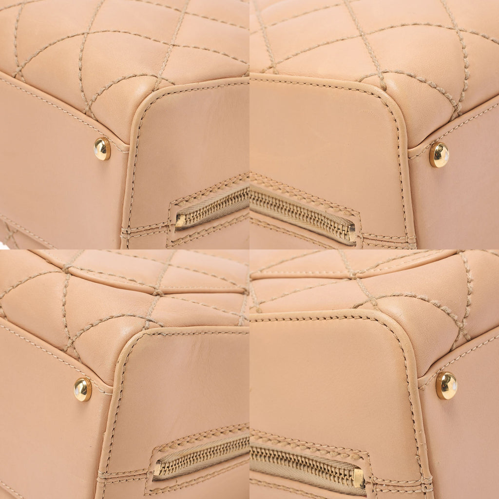 CHANEL Coco Mark Wild Stitch Handbag Calf Leather Beige Gold-Tone Hardware, Pre-Owned