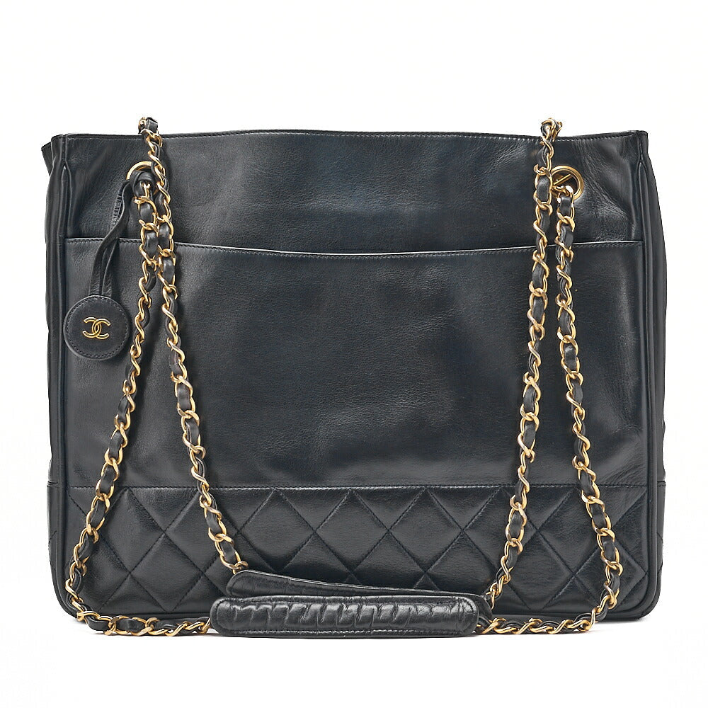 CHANEL Matelasse with Pull Charm Double Chain Shoulder Lambskin Navy Gold-Tone Hardware, Pre-Owned