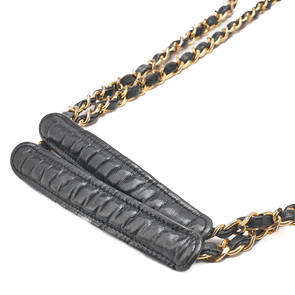 CHANEL Matelasse with Pull Charm Double Chain Shoulder Lambskin Navy Gold-Tone Hardware, Pre-Owned