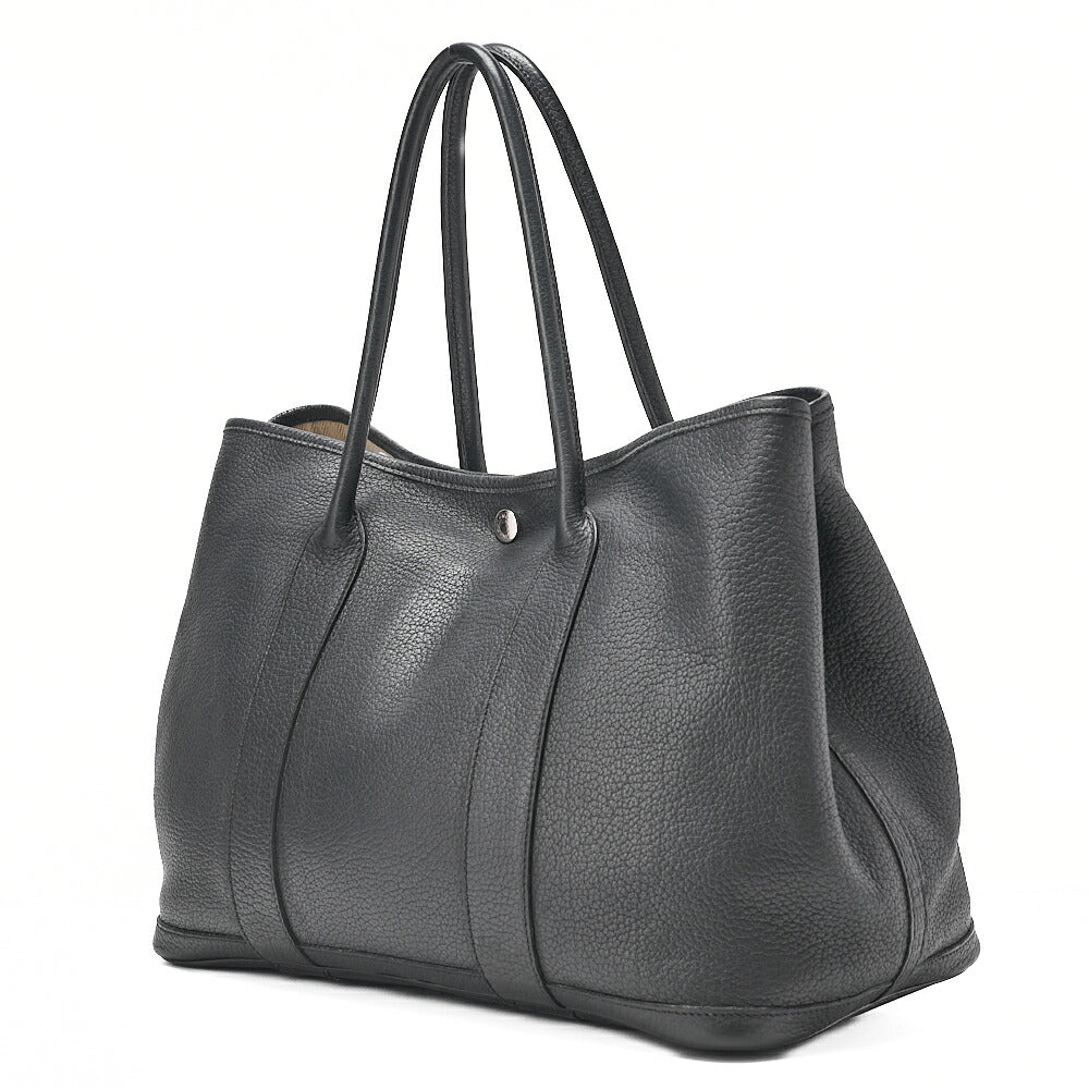 HERMES Garden Party PM Tote Bag Negonda Black Silver-Tone Hardware, Pre-Owned