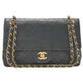 CHANEL Lambskin Matelasse 25cm Straight Double Flap Chain Shoulder Black Gold-Tone Hardware, Pre-Owned