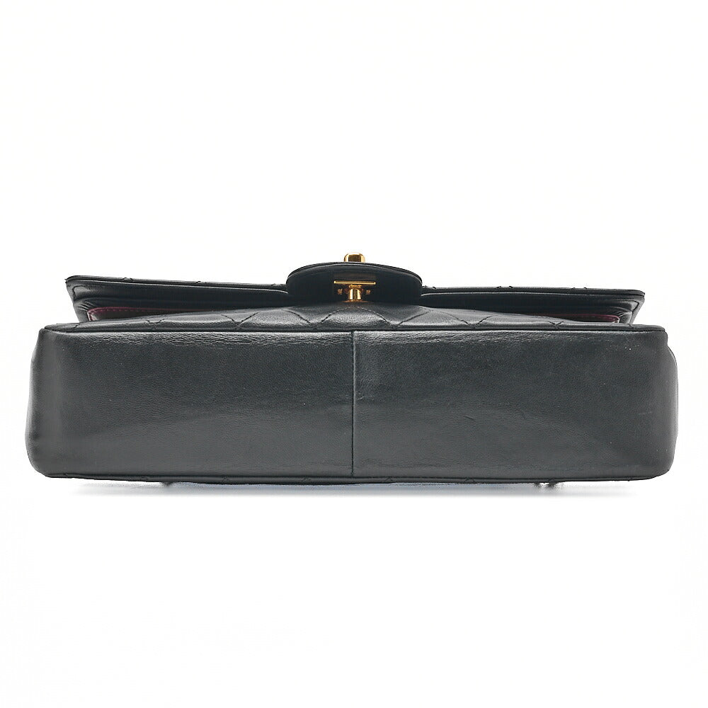 CHANEL Lambskin Matelasse 25cm Straight Double Flap Chain Shoulder Black Gold-Tone Hardware, Pre-Owned