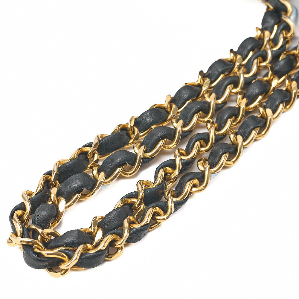 CHANEL Lambskin Matelasse 25cm Straight Double Flap Chain Shoulder Black Gold-Tone Hardware, Pre-Owned