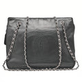 CHANEL Lambskin Big Coco Mark W Chain Shoulder Black Silver -Tone Hardware, Pre-Owned