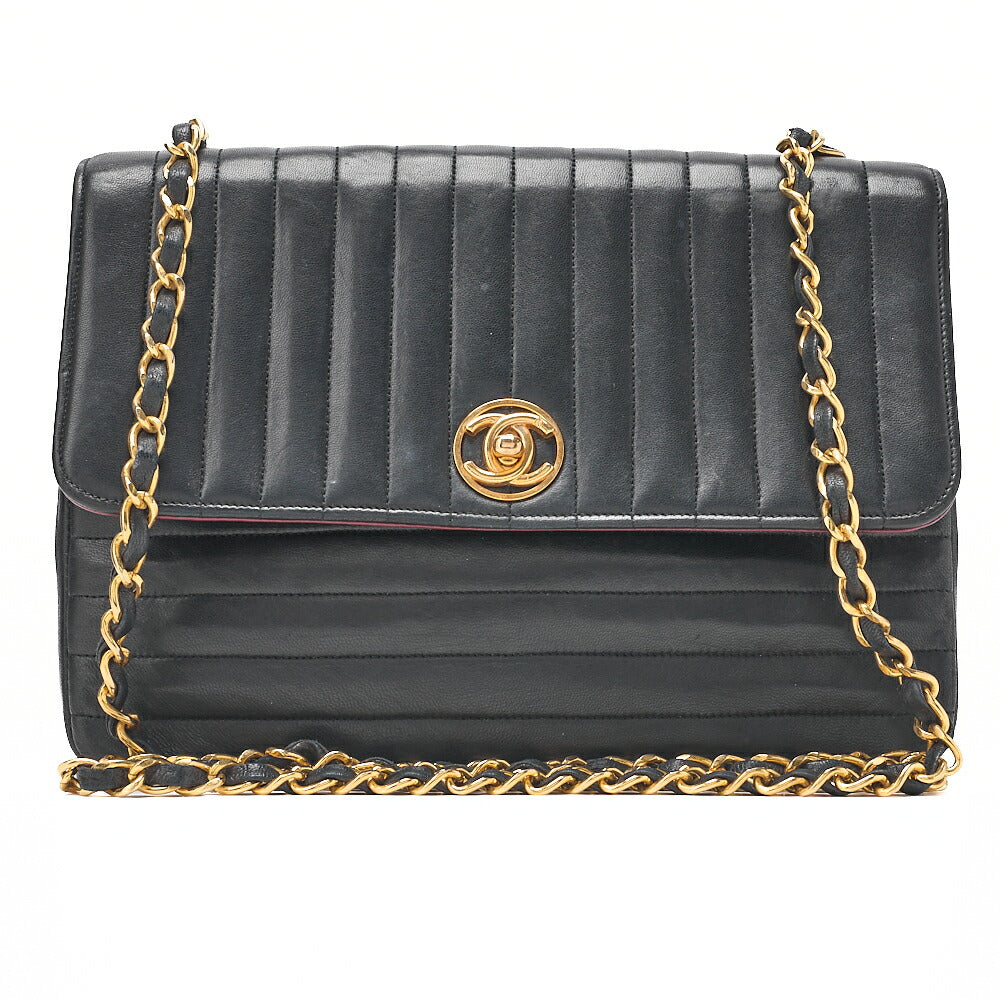 CHANEL Chain Shoulder Bag Mademoiselle Circle Coco Lambskin Black Gold-Tone Hardware, Pre-Owned