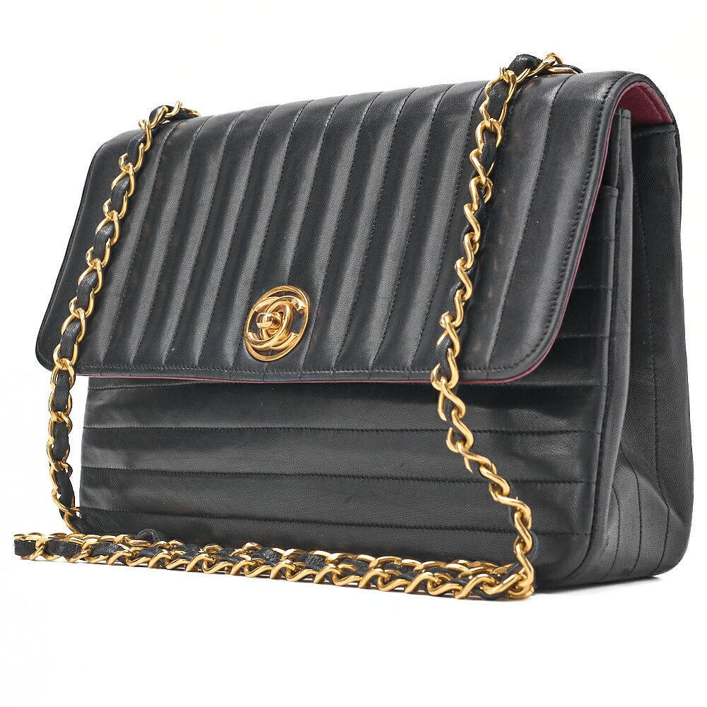 CHANEL Chain Shoulder Bag Mademoiselle Circle Coco Lambskin Black Gold-Tone Hardware, Pre-Owned