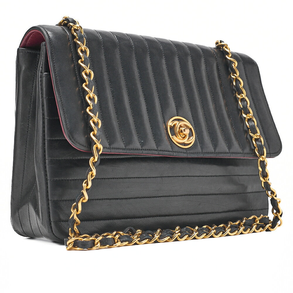 CHANEL Chain Shoulder Bag Mademoiselle Circle Coco Lambskin Black Gold-Tone Hardware, Pre-Owned