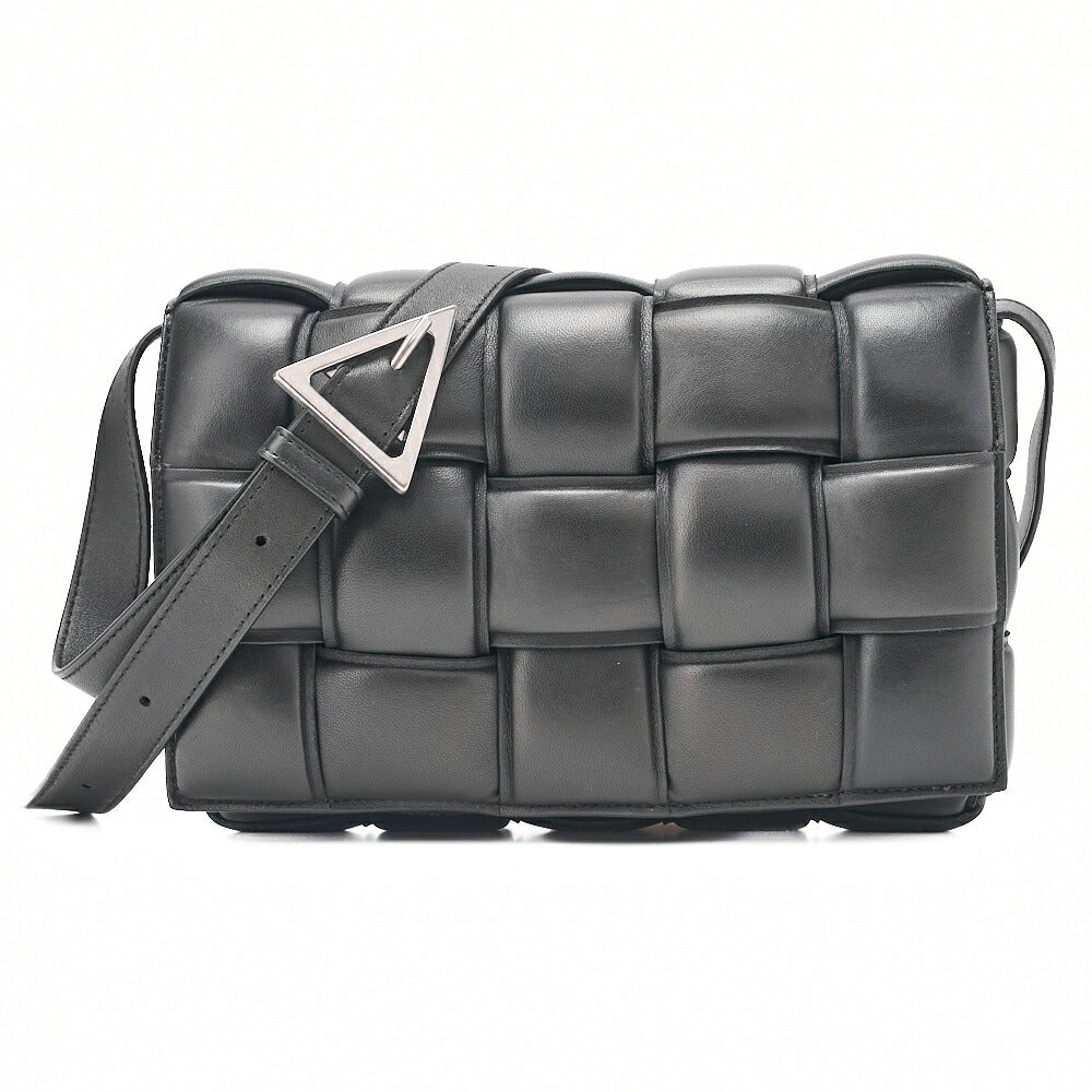 BOTTEGA VENETA Intrecciato Lambskin Padette Cassette Shoulder Back Black Silver-Tone Hardware, Pre-Owned