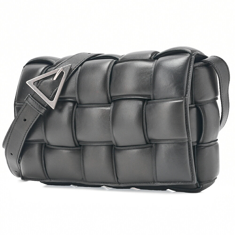 BOTTEGA VENETA Intrecciato Lambskin Padette Cassette Shoulder Back Black Silver-Tone Hardware, Pre-Owned