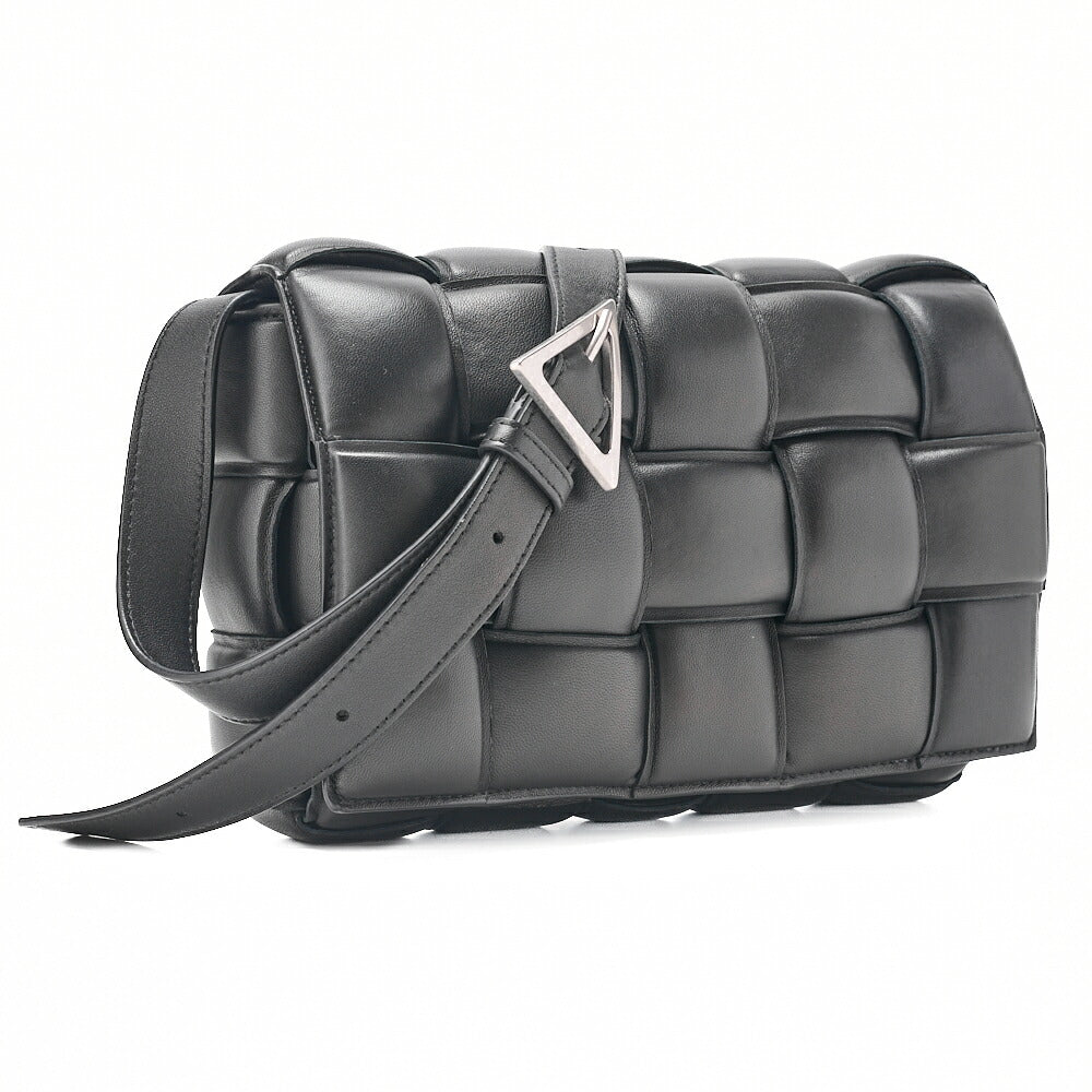 BOTTEGA VENETA Intrecciato Lambskin Padette Cassette Shoulder Back Black Silver-Tone Hardware, Pre-Owned