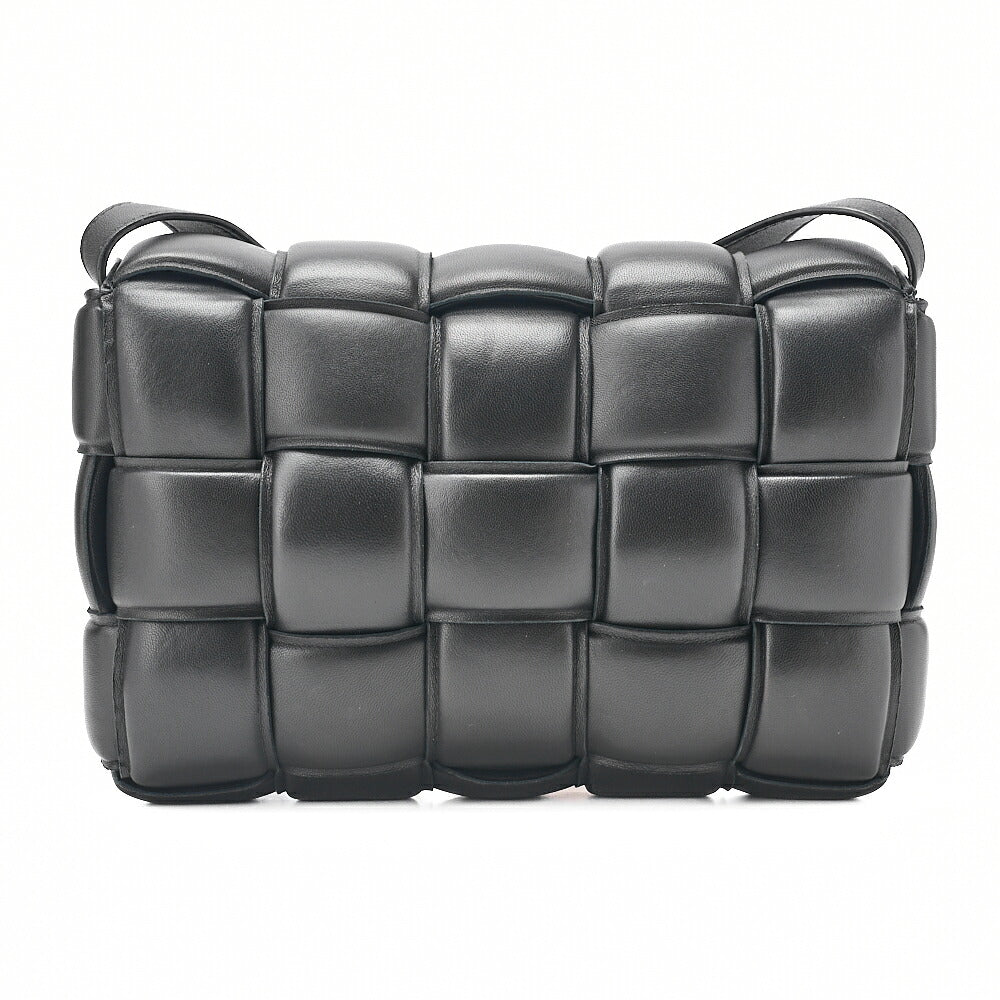 BOTTEGA VENETA Intrecciato Lambskin Padette Cassette Shoulder Back Black Silver-Tone Hardware, Pre-Owned
