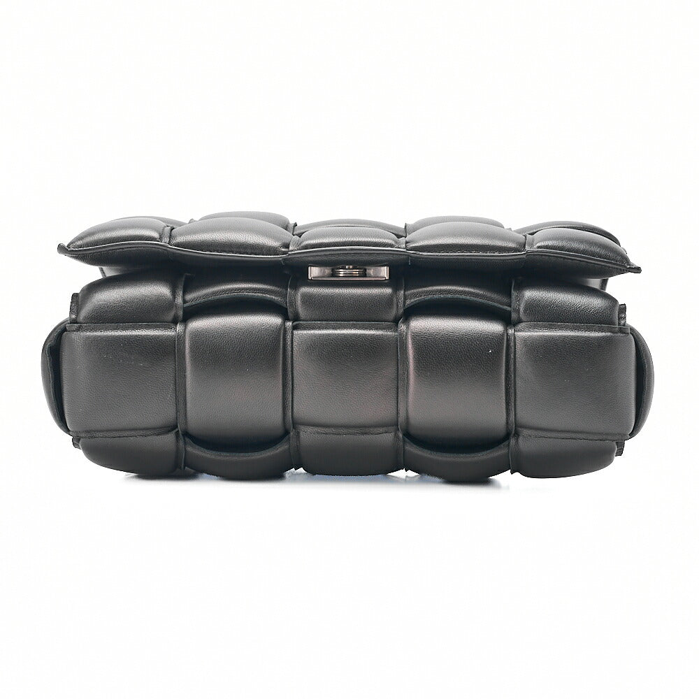 BOTTEGA VENETA Intrecciato Lambskin Padette Cassette Shoulder Back Black Silver-Tone Hardware, Pre-Owned