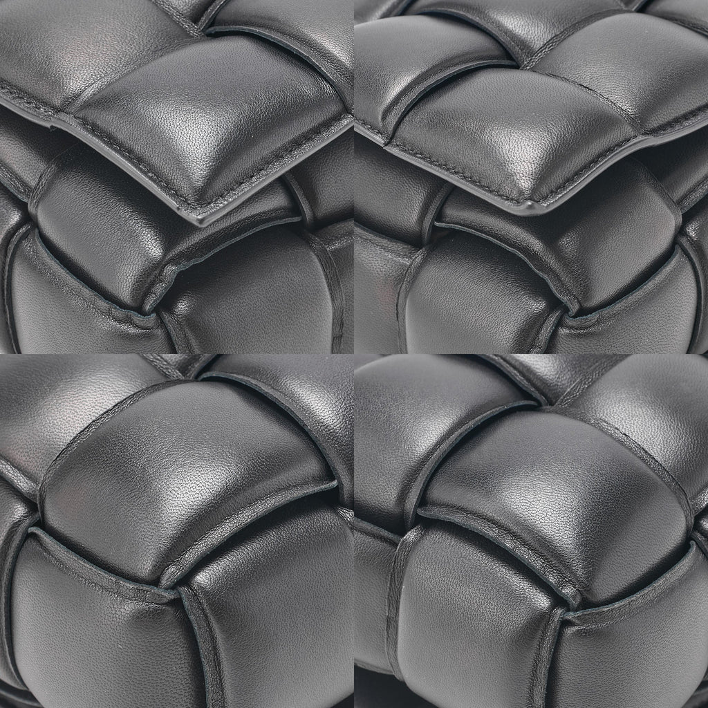 BOTTEGA VENETA Intrecciato Lambskin Padette Cassette Shoulder Back Black Silver-Tone Hardware, Pre-Owned