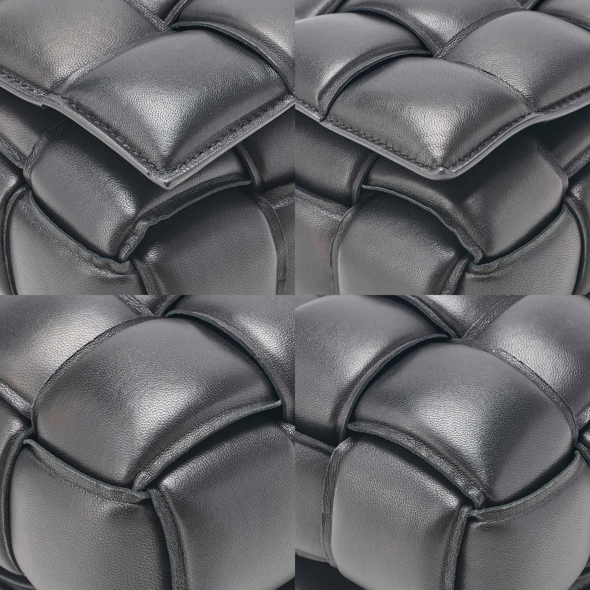 BOTTEGA VENETA Intrecciato Lambskin Padette Cassette Shoulder Back Black Silver-Tone Hardware, Pre-Owned