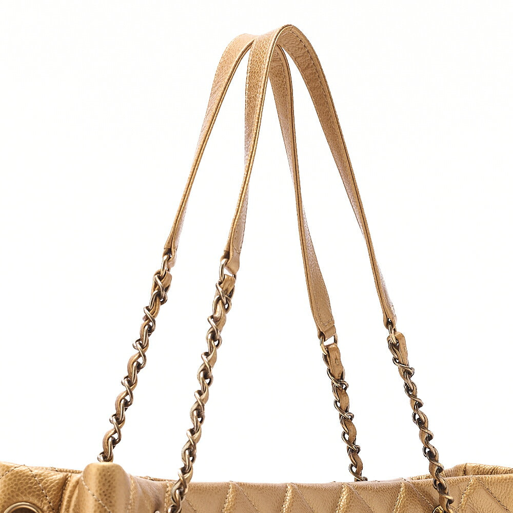CHANEL Caviar Skin Coco Mark Chain Tote Bag Gold Gold-Tone Hardware, Pre-Owned