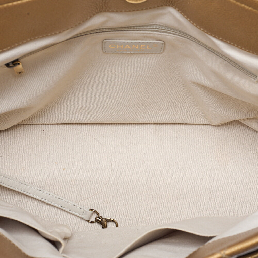CHANEL Caviar Skin Coco Mark Chain Tote Bag Gold Gold-Tone Hardware, Pre-Owned
