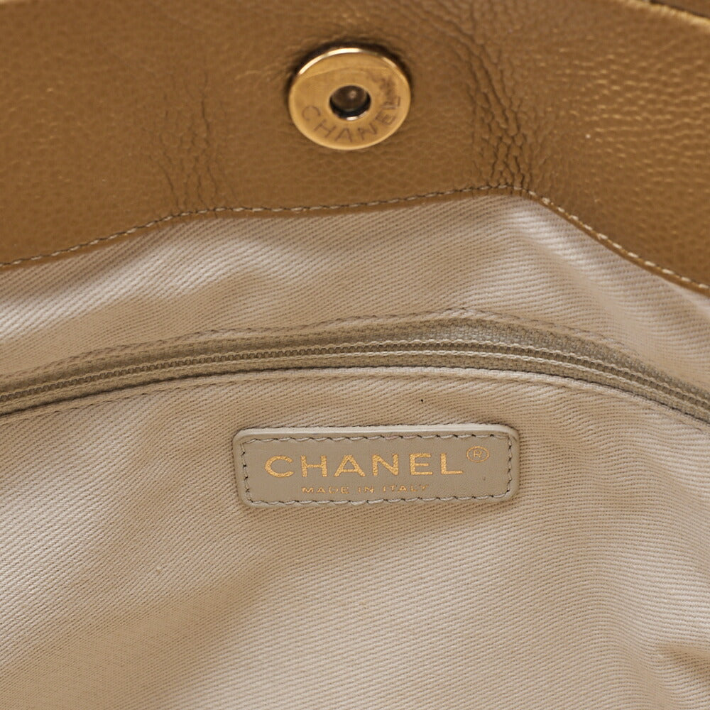 CHANEL Caviar Skin Coco Mark Chain Tote Bag Gold Gold-Tone Hardware, Pre-Owned