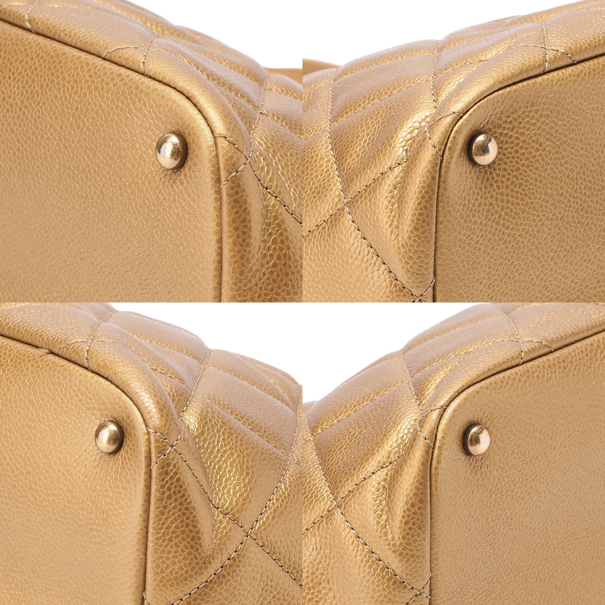 CHANEL Caviar Skin Coco Mark Chain Tote Bag Gold Gold-Tone Hardware, Pre-Owned