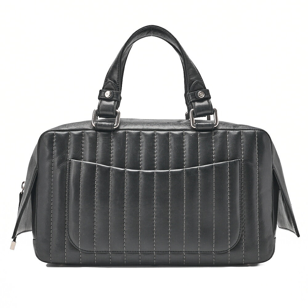 CHANEL Lambskin Mademoiselle Handbag Black Silver-Tone Hardware, Pre-Owned