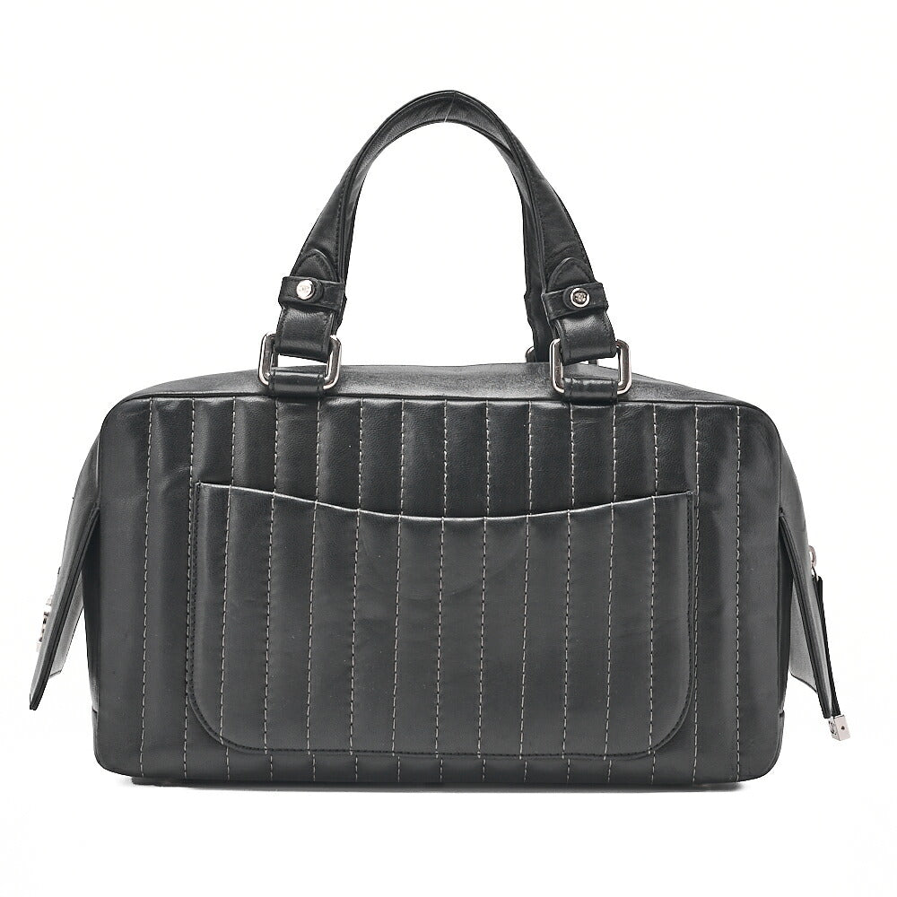 CHANEL Lambskin Mademoiselle Handbag Black Silver-Tone Hardware, Pre-Owned