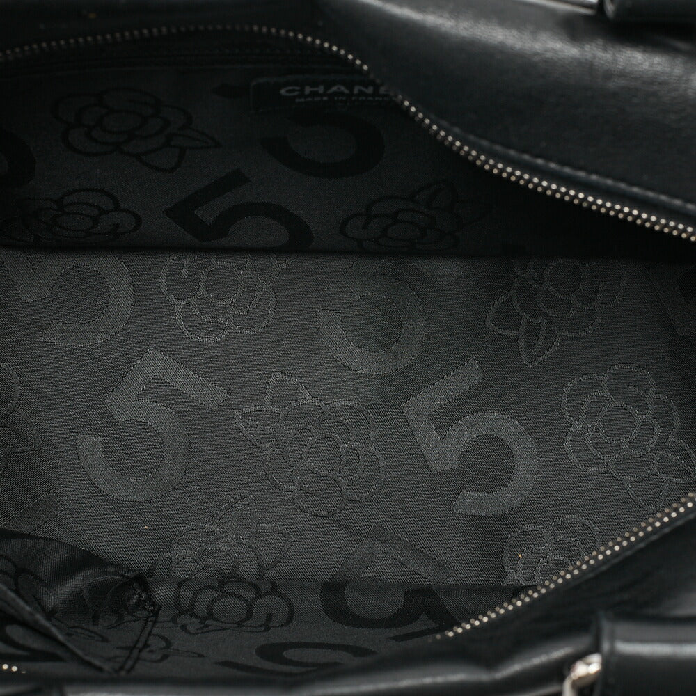 CHANEL Lambskin Mademoiselle Handbag Black Silver-Tone Hardware, Pre-Owned