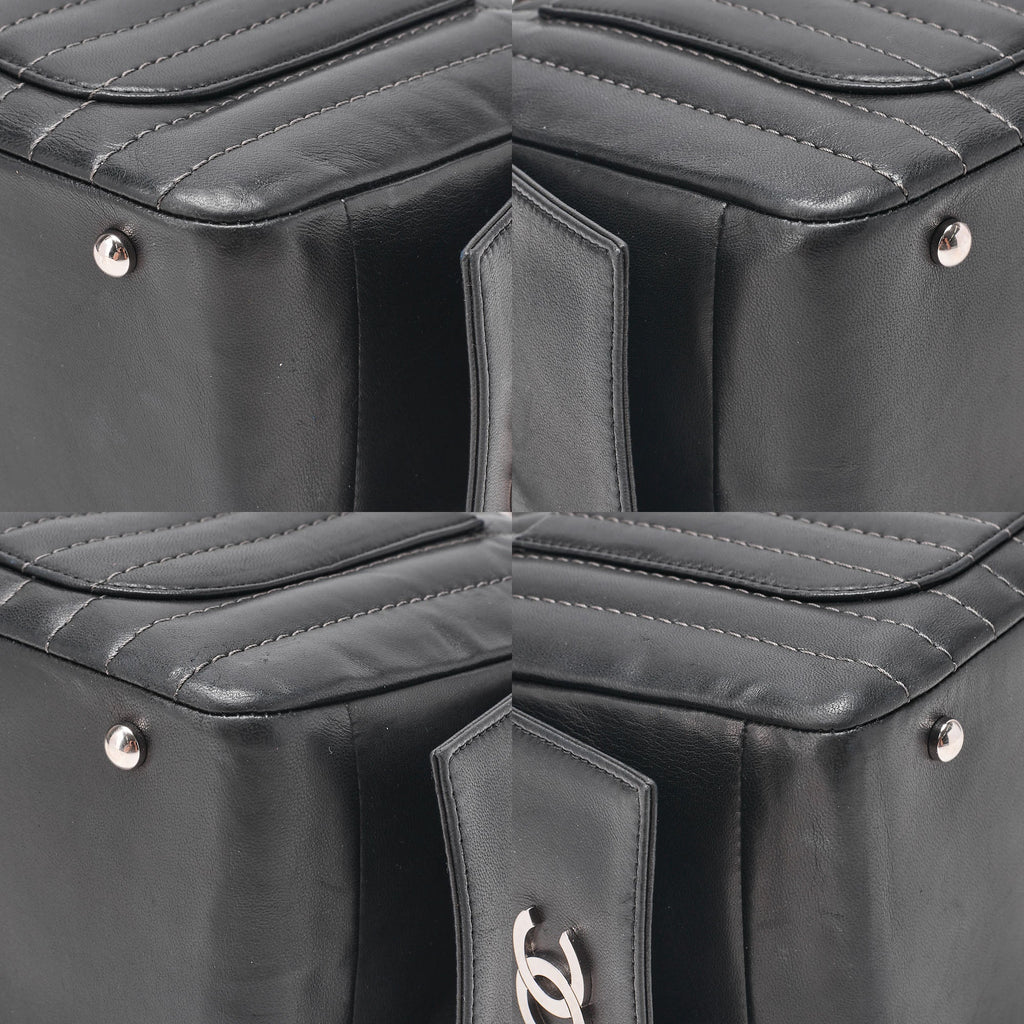 CHANEL Lambskin Mademoiselle Handbag Black Silver-Tone Hardware, Pre-Owned