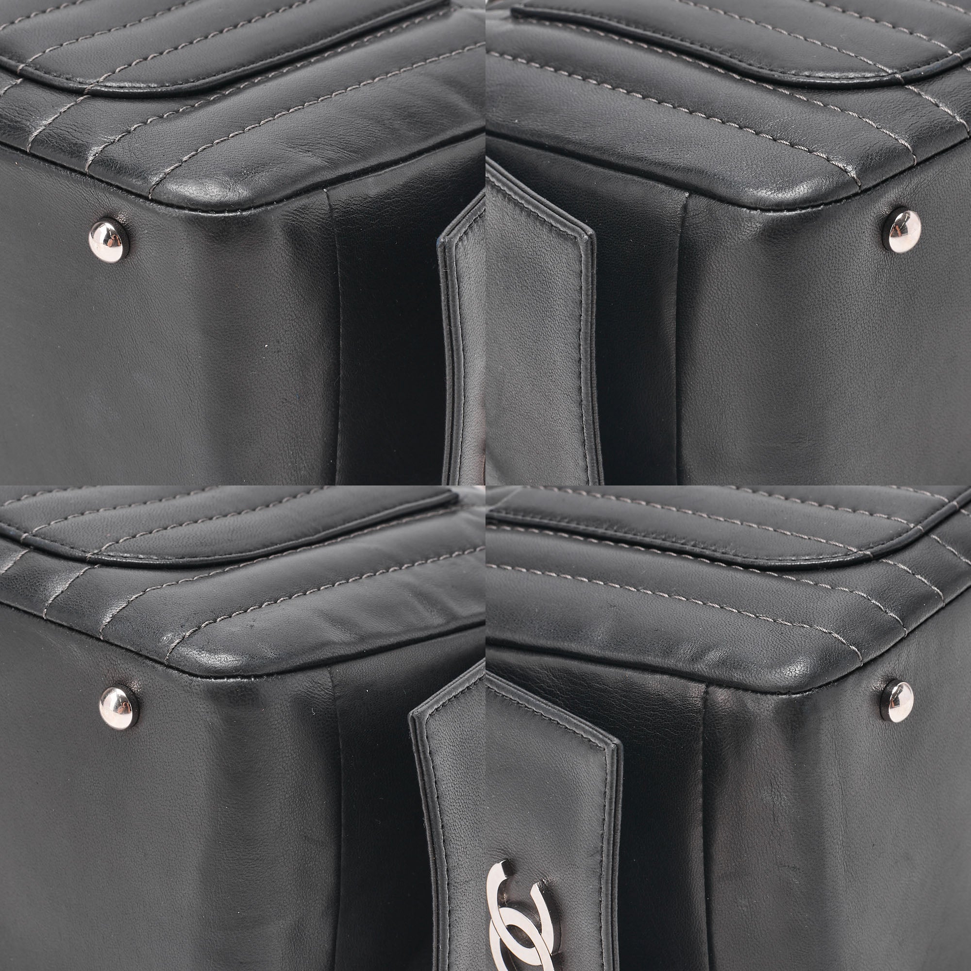 CHANEL Lambskin Mademoiselle Handbag Black Silver-Tone Hardware, Pre-Owned