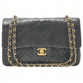 CHANEL Lambskin Matelasse 25cm Double Flap Chain Shoulder Black Gold-Tone Hardware, Pre-Owned