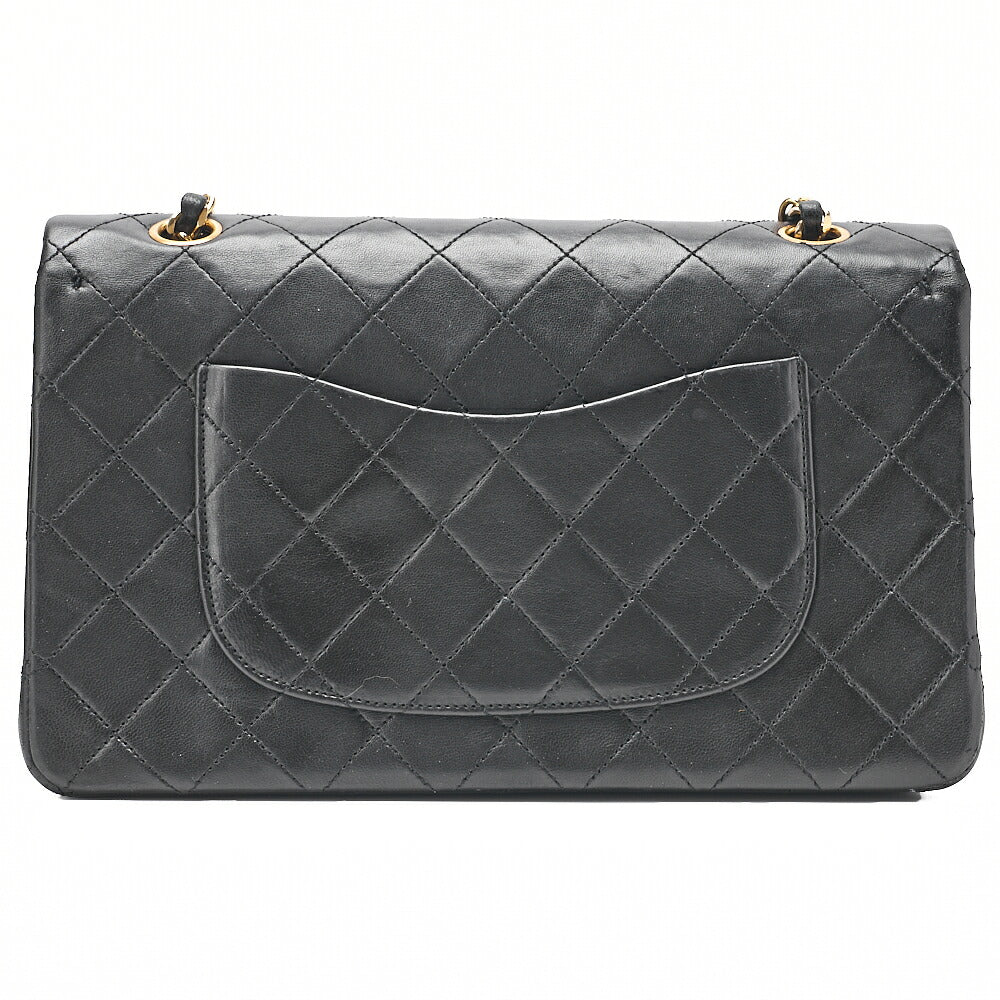 CHANEL Lambskin Matelasse 25cm Double Flap Chain Shoulder Black Gold-Tone Hardware, Pre-Owned