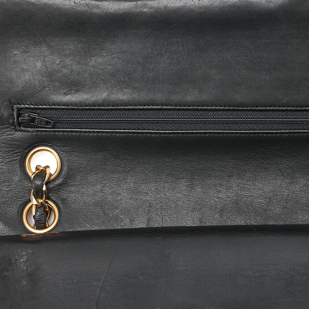 CHANEL Lambskin Matelasse 25cm Double Flap Chain Shoulder Black Gold-Tone Hardware, Pre-Owned