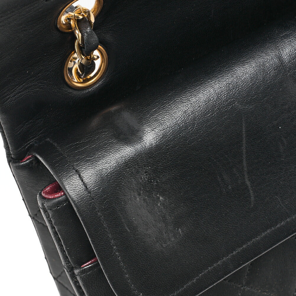 CHANEL Lambskin Matelasse 25cm Double Flap Chain Shoulder Black Gold-Tone Hardware, Pre-Owned