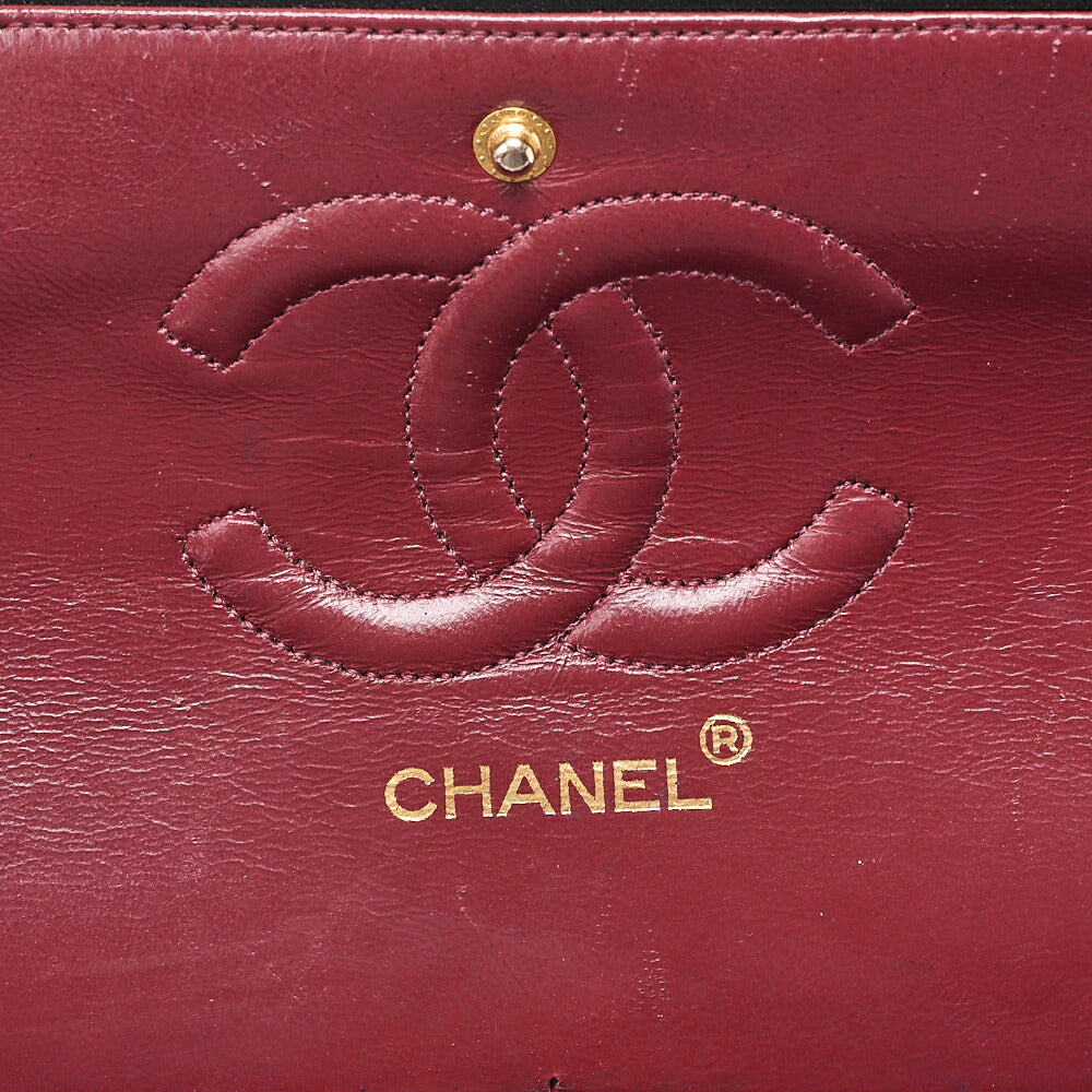 CHANEL Lambskin Matelasse 25cm Double Flap Chain Shoulder Black Gold-Tone Hardware, Pre-Owned
