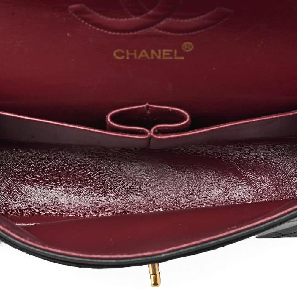 CHANEL Lambskin Matelasse 25cm Double Flap Chain Shoulder Black Gold-Tone Hardware, Pre-Owned