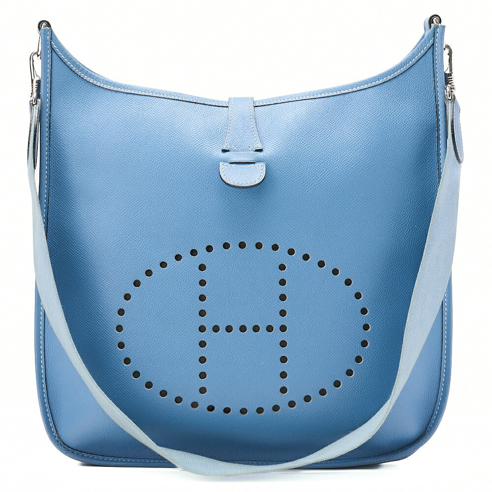HERMES Evelyn PM1 Epson Shoulder Bag Blue Gin Silver-Tone Hardware, Pre-Owned