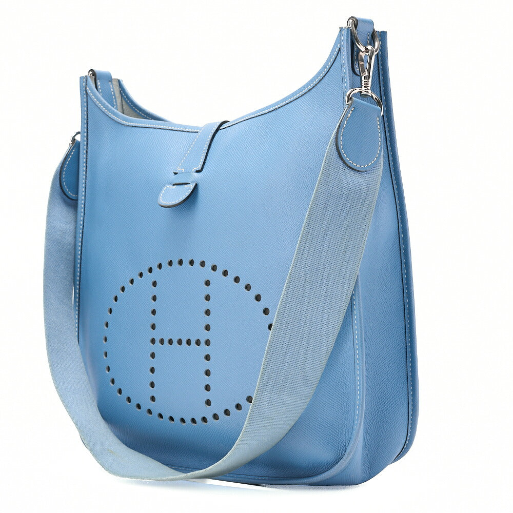 HERMES Evelyn PM1 Epson Shoulder Bag Blue Gin Silver-Tone Hardware, Pre-Owned