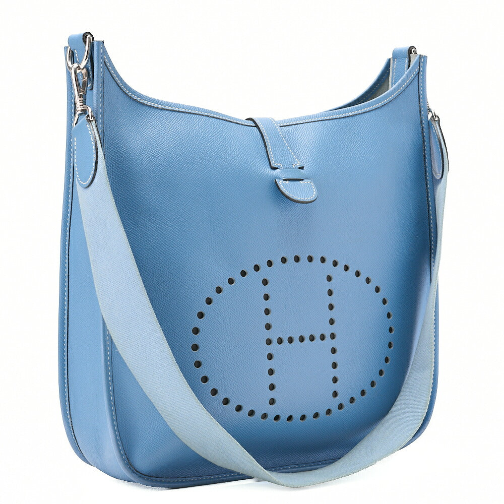 HERMES Evelyn PM1 Epson Shoulder Bag Blue Gin Silver-Tone Hardware, Pre-Owned