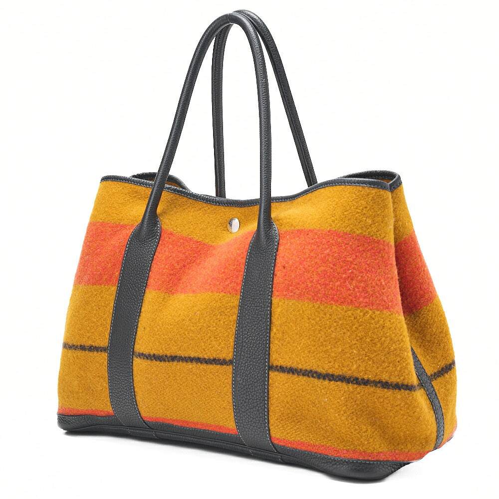 HERMES Garden Party PM Wool Tote Bag Locabre Silver-Tone Hardware, Pre-Owned