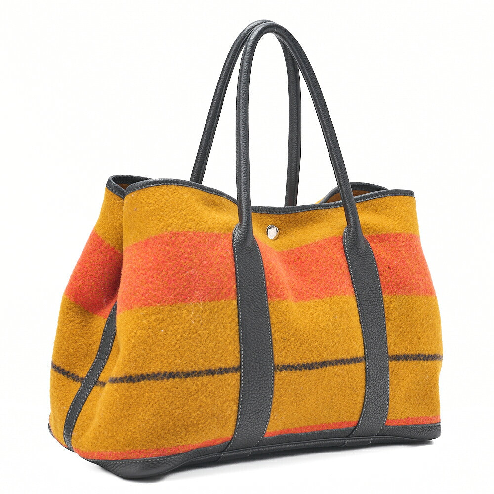 HERMES Garden Party PM Wool Tote Bag Locabre Silver-Tone Hardware, Pre-Owned