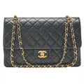 CHANEL Lambskin Matelasse W Straight Flap Chain Shoulder Black Gold-Tone Hardware, Pre-Owned