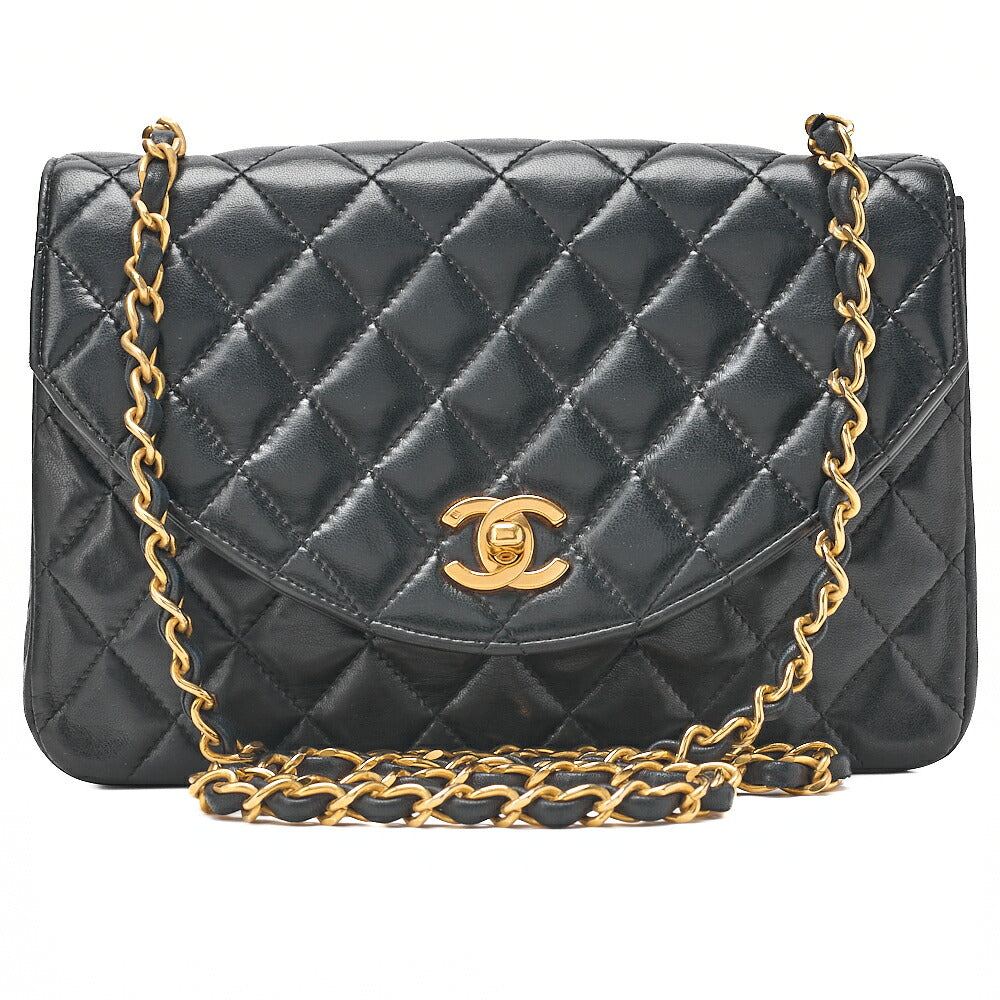 CHANEL Lambskin Matelasse Round Flap Chain Shoulder Gold-Tone Hardware, Pre-Owned