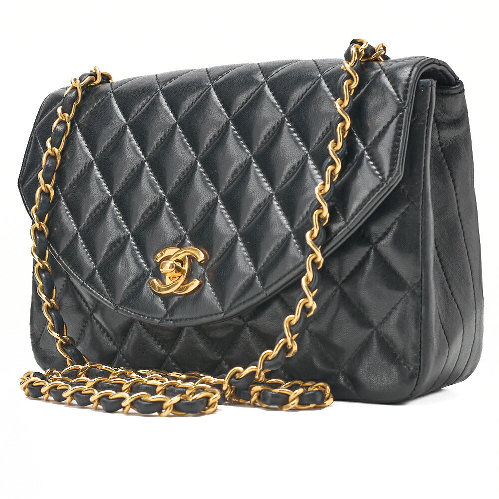 CHANEL Lambskin Matelasse Round Flap Chain Shoulder Gold-Tone Hardware, Pre-Owned