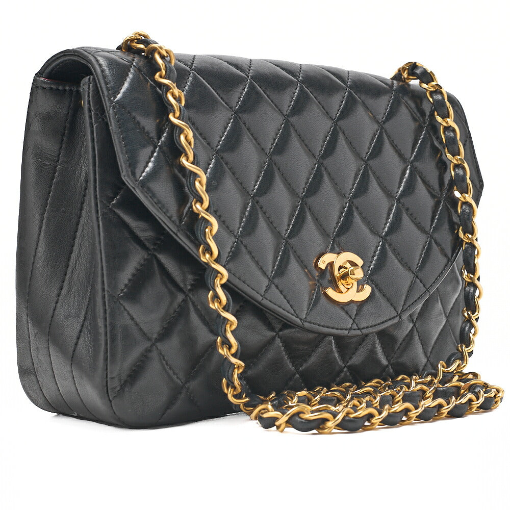 CHANEL Lambskin Matelasse Round Flap Chain Shoulder Gold-Tone Hardware, Pre-Owned
