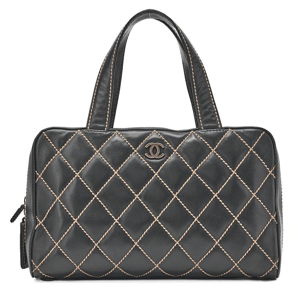 CHANEL Cocomark Wild Stitch Tote Bag Calfskin Black Silver-Tone Hardware, Pre-Owned