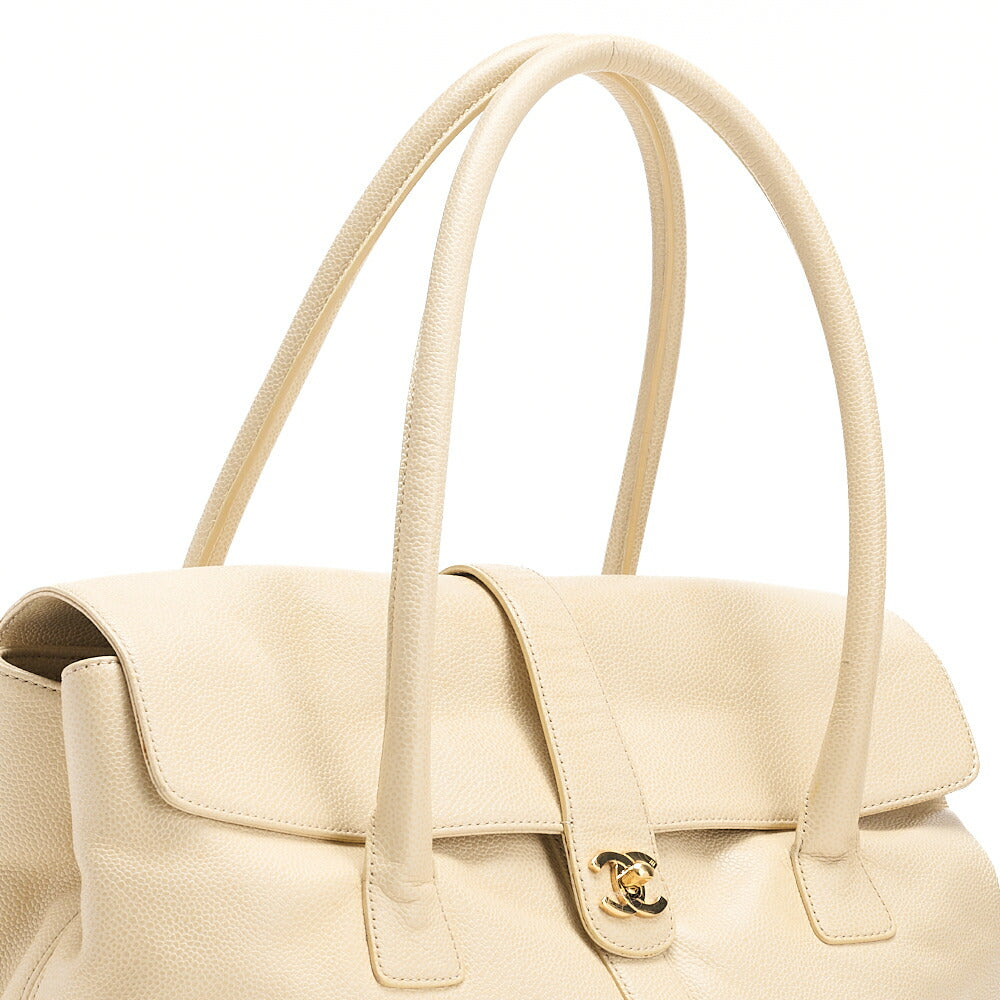 CHANEL Caviar Skin Executive Turnlock Tote Bag Beige Gold-Tone Hardware, Pre-Owned
