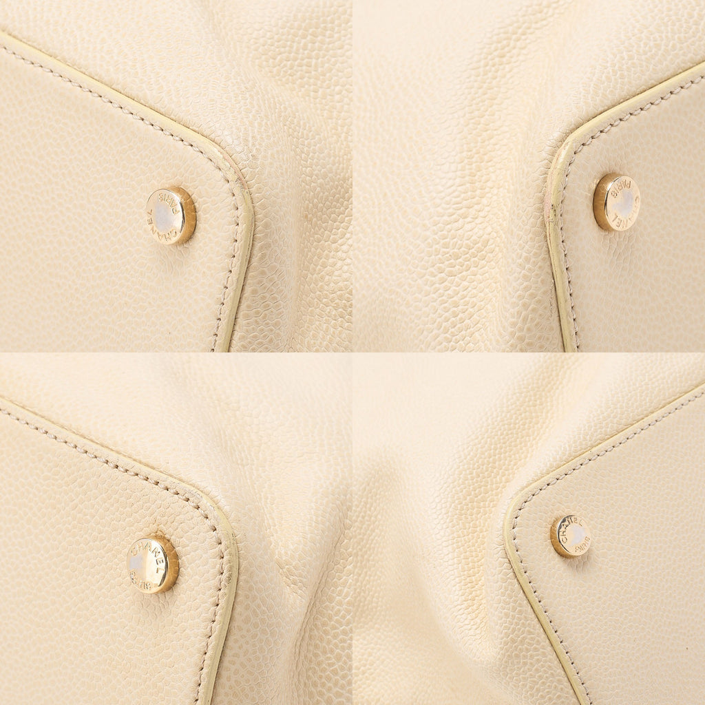 CHANEL Caviar Skin Executive Turnlock Tote Bag Beige Gold-Tone Hardware, Pre-Owned