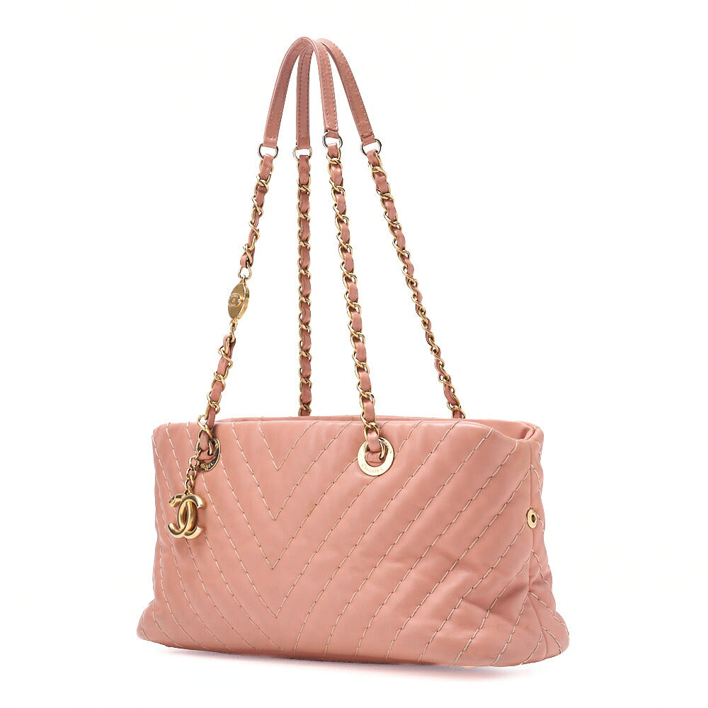 CHANEL Calfskin Chevron Coco Charm Chain Tote Pink Gold-Tone Hardware, Pre-Owned